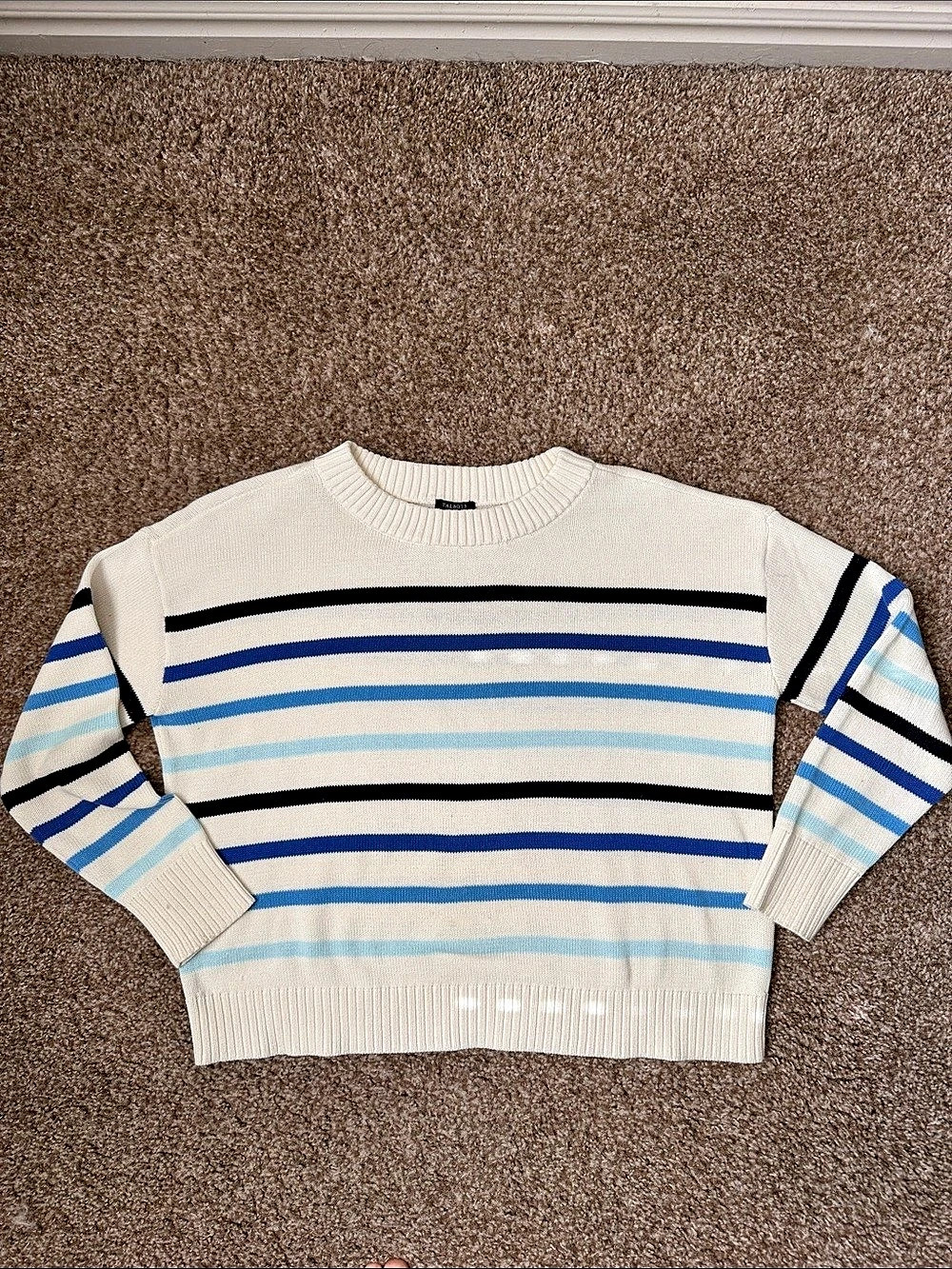 Talbots Pima Cotton Stripe Sweater Cream & Blue Medium